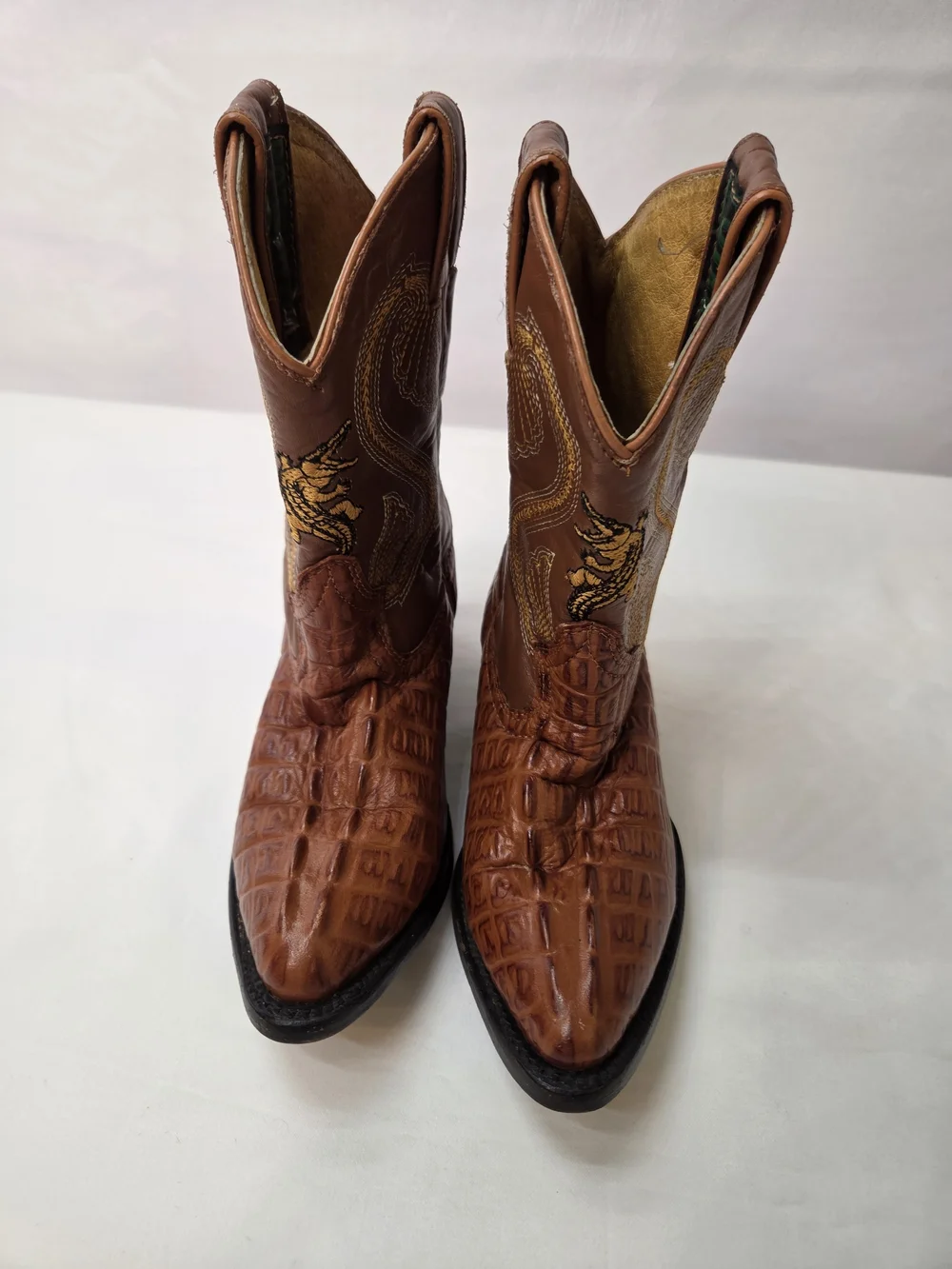 Kids Potrillo Salvaje Cowboy Boots • Brown Exotic Leather • Size 10